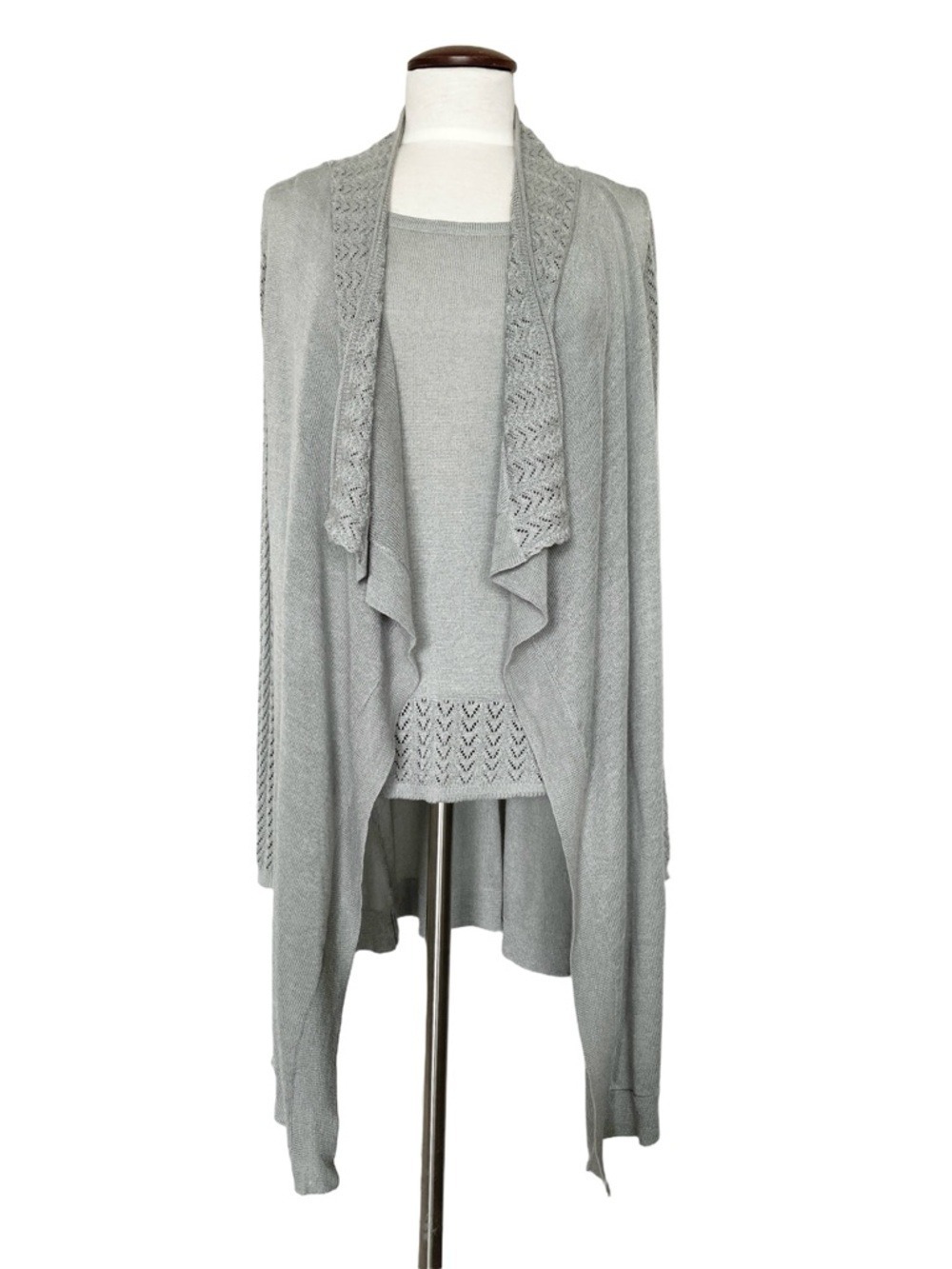Anne Klein Knit Top and Long Cardigan 2-piece Set Size M Grey